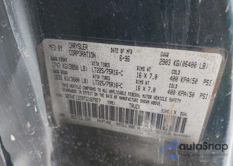 1996 Dodge Ram 1500 из США, поврежденный, VIN 3B7HF13Z0TG187967